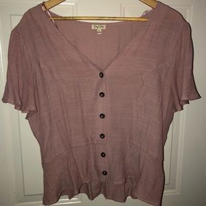 Pink blouse with brown buttons 🌸